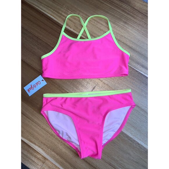 Cat & Jack Junior Girls Bikini Set Pink/Neon Green Two-Piece Swimwear Size XL - Picture 5 of 9